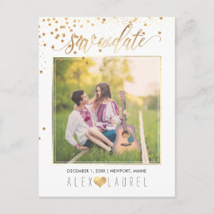 PixDezines Rettete Datum/Imitats Gold Confetti Ankündigungspostkarte