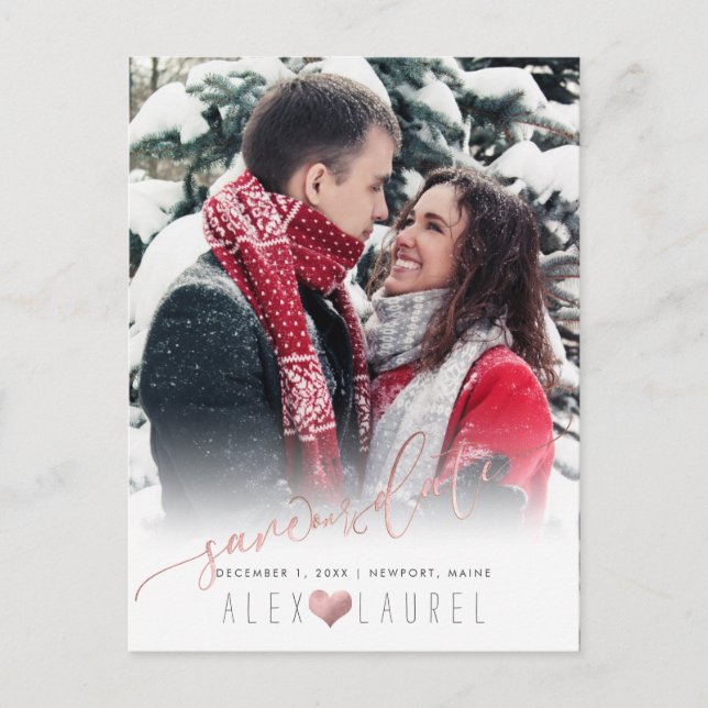 PixDezines Rettete unsere Date Calligrafy Rose Gol Postkarte (Vorderseite)