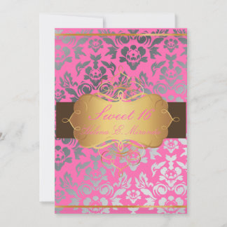 PixDezines Rosa Damask/Sweet 16/tiara/diy Farben Einladung