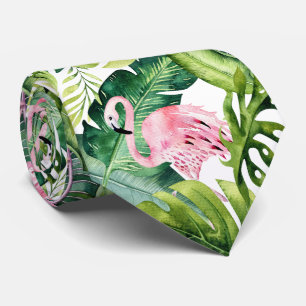 PixDezines Rosa Flamingo+Tropische Blätter Krawatt Krawatte