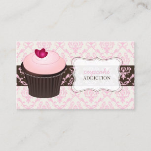 PixDezines rosa Herz Cupcake+chantal Damast Visitenkarte