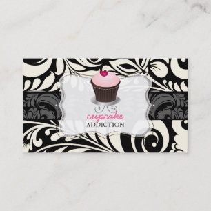 PixDezines rosa Herzkleiner kuchen+Damast Visitenkarte