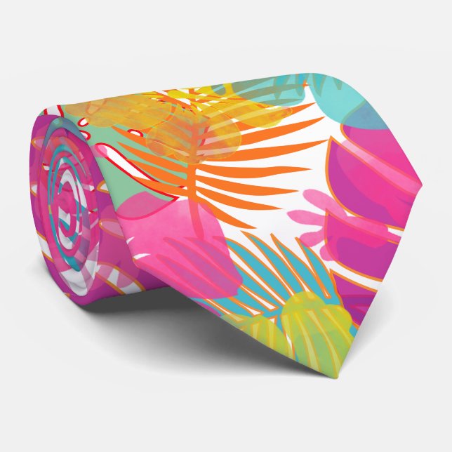 PixDezines Rosa Hibiskus/Regenwald Krawatte (Gerollt)