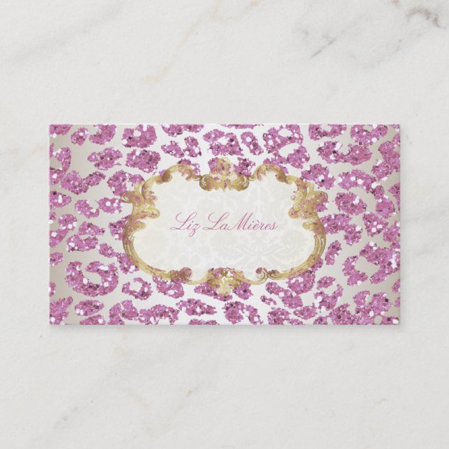 PixDezines rosa Leopard/Champagner Visitenkarte (Vorderseite)