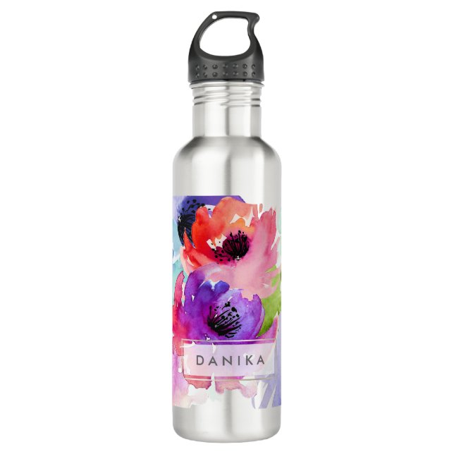 PixDezines Rose Floral/Wasserfarbe/Wasser Trinkflasche (Vorderseite)
