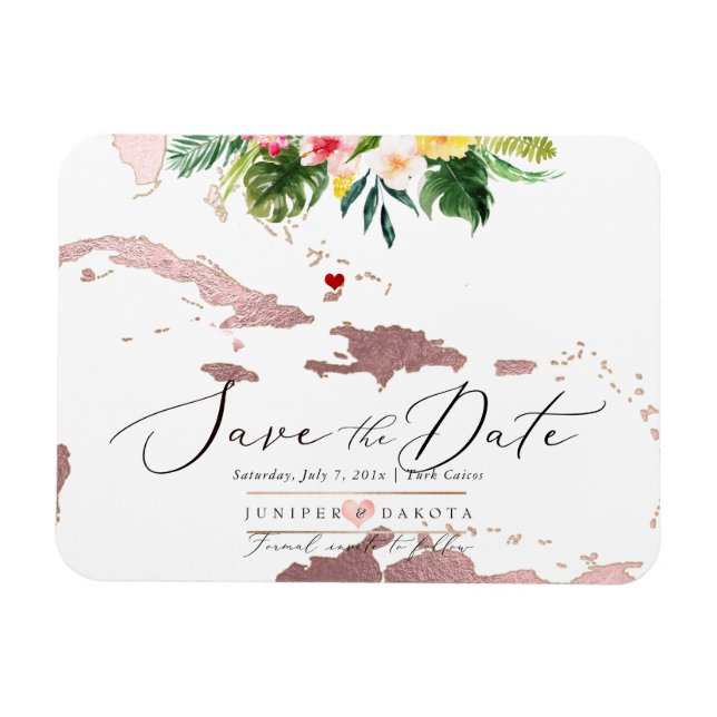 PixDezines Rose Gold Caribbean Map Save Date Magnet (Horizontal)