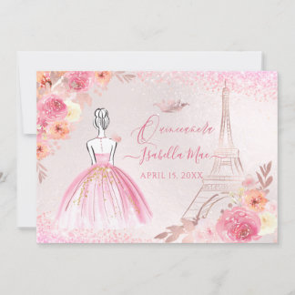 PixDezines Rose Gold Eiffel Tower Quinceanera Einladung