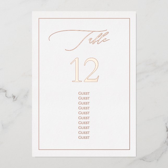 PixDezines Rose Gold Foil Luxe Calligraphy Table# Folieneinladung (Vorderseite)