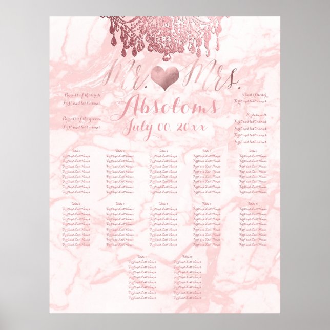 PixDezines Rose Gold Kronleuchter/Herz/Marmor Poster (Vorne)