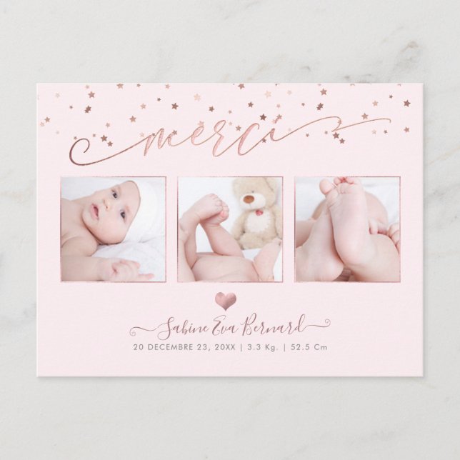 PixDezines Rose Gold les Étoiles Remerciements Postkarte (Vorderseite)