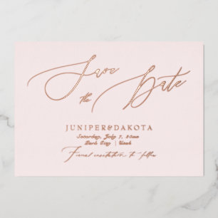 PixDezines Rose Gold Luxe Skript Save the Date Folieneinladung