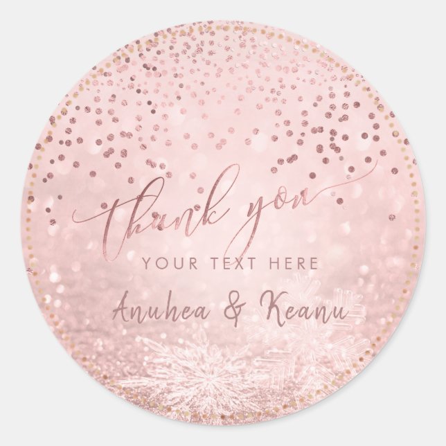 PixDezines Rose Gold Snow Bokeh+Confetti Vielen Da Runder Aufkleber (Vorderseite)