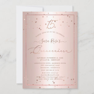 PixDezines Rose Gold Stars Quinceanera Einladung