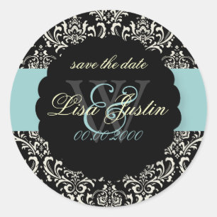 PixDezines Rossi Damask/Black+Blue Runder Aufkleber