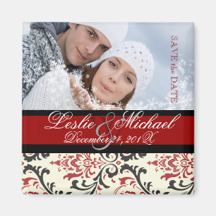 PixDezines Rossi Damask, Foto Rett Datum Magnet