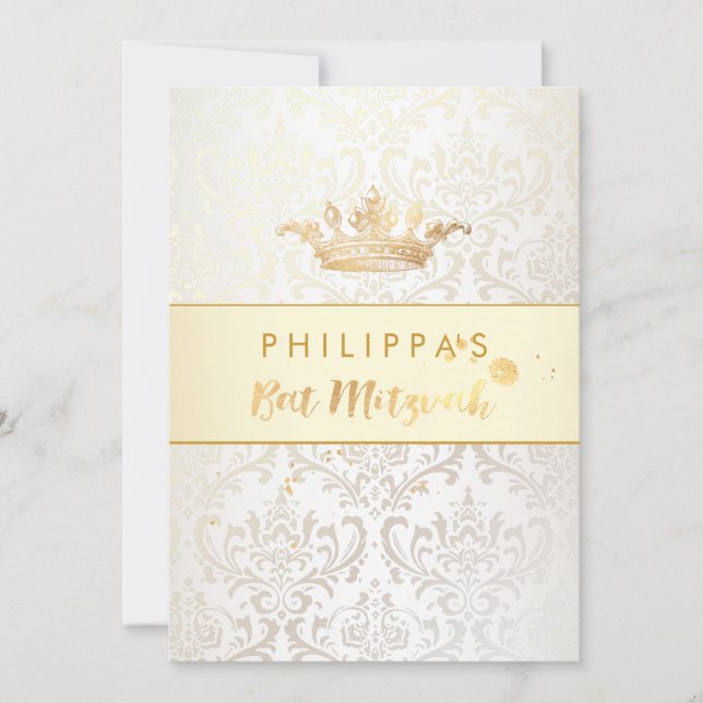 PixDezines Rossi Damask/Imitate Goldkrone Einladung (Vorderseite)