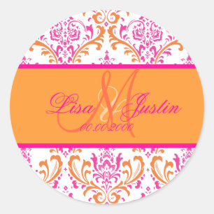 PixDezines Rossi Damask, Monogramm-Aufkleber Runder Aufkleber