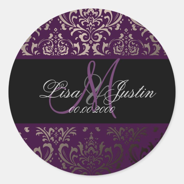 PixDezines Rossi Damask, monogramm/DIY Farbe! Runder Aufkleber (Vorderseite)