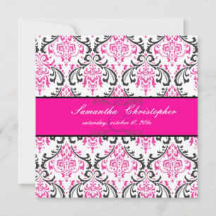 PixDezines Rossi Damask, Schwarz+Rosa Einladung