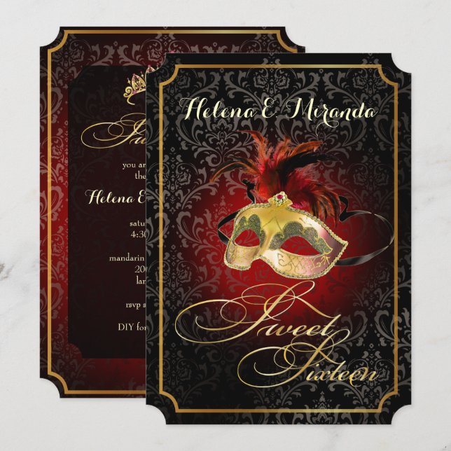 PixDezines Rossi Sweet 16 Masquerade / DIY Farbe!! Einladung (Vorne/Hinten)
