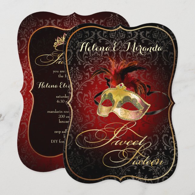 PixDezines Rossi Sweet 16 Masquerade/DIY Farbe!! Einladung (Vorne/Hinten)