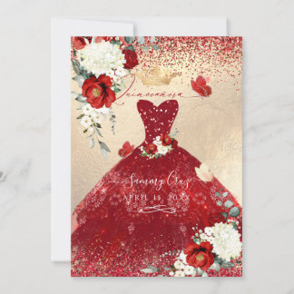 PixDezines Rote Rosen Quinceanera Dress Einladung