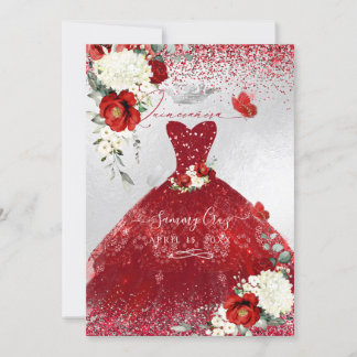 PixDezines Rote Rosen Quinceanera Kleid Einladung