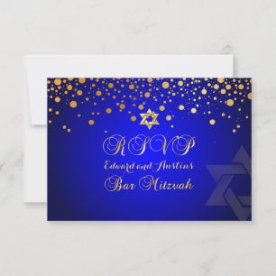 PixDezines RSVP, BAR MITZVAH + GOLD KONFETTI RSVP Karte
