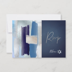 PixDezines RSVP Blues Watercolor Bar Mizwa ✡ Karte