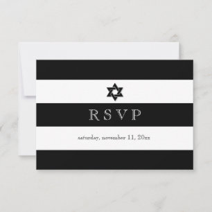 PixDezines RSVP Schwarz/Weiß/Streifen Bar-Mizwa Karte