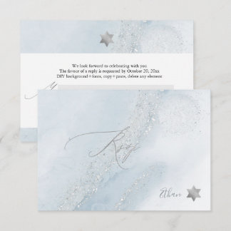 PixDezines RSVP Staubblau Alcohol+Ink Mitzvah ✡ Karte