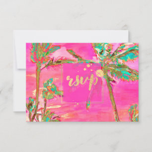PixDezines RSVP Vintage Hawaiian Beach/Rosa Karte