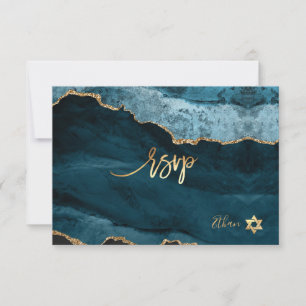 PixDezines RSVP Wasserfarbe Teal Achat Bar Mizwa✡ Karte
