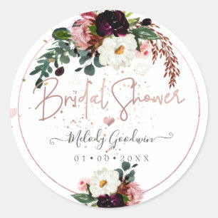 PixDezines Rustic Bloom Watercolor Brautparty Runder Aufkleber