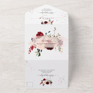 PixDezines Rustic Blush Burgund WasserfarbeBlumen All In One Einladung