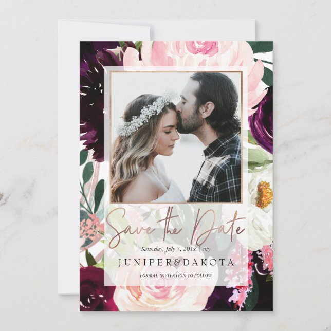 PixDezines Rustic Blush Pink Burgund Blume Einladung (Vorderseite)