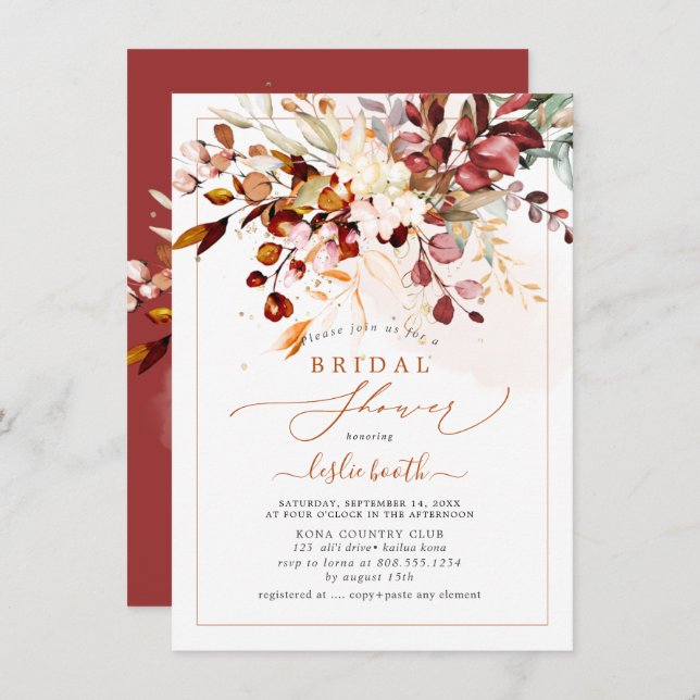 PixDezines Rustic Fall Gum Eucalyptus Bridal Shwr Einladung (Vorne/Hinten)