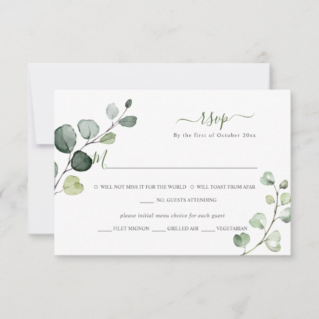 PixDezines Rustic Greenery Eucalyptus UAWG w Meal RSVP Karte (Vorderseite)