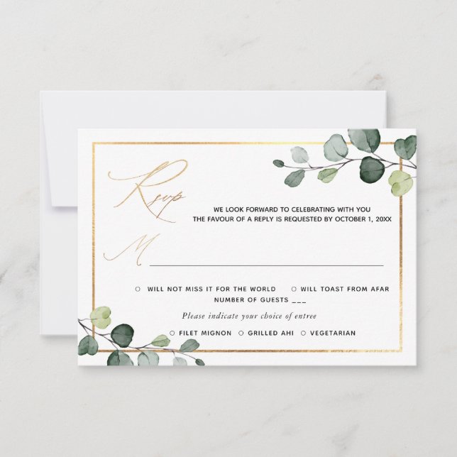 PixDezines Rustic Greenery Eucalyptus UAWG w Meal RSVP Karte (Vorderseite)