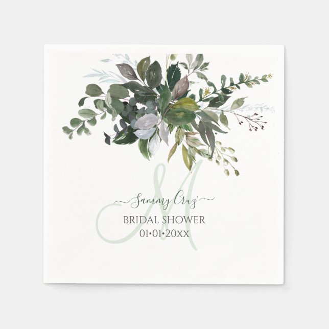PixDezines Rustic Gum Eucalyptus Monogram Napkins Serviette (Vorderseite)