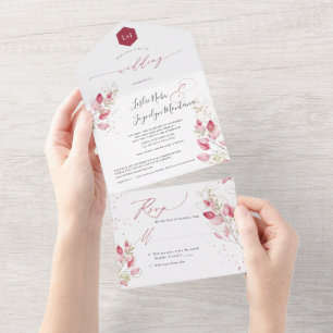 PixDezines Rustic Watercolor Blush Gum Eukalyptus All In One Einladung