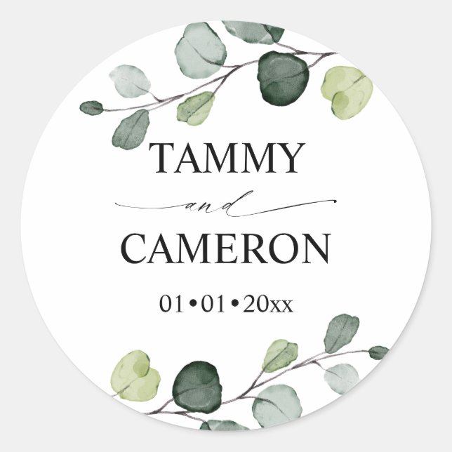 PixDezines Rustikale Aquarellgrüne Eukalyptus Runder Aufkleber (Vorderseite)
