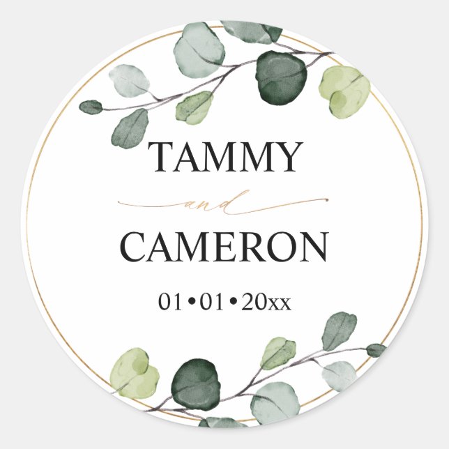 PixDezines Rustikale Aquarellgrüne Eukalyptus Runder Aufkleber (Vorderseite)