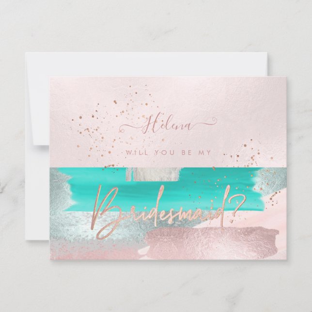 PixDezines Sage Blush+Aqua wird Sie .. Bridesmaid Einladung (Vorderseite)