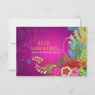 PixDezines sagt zu Hibiskus+Monstera/Gelb+Fuchsie RSVP Karte