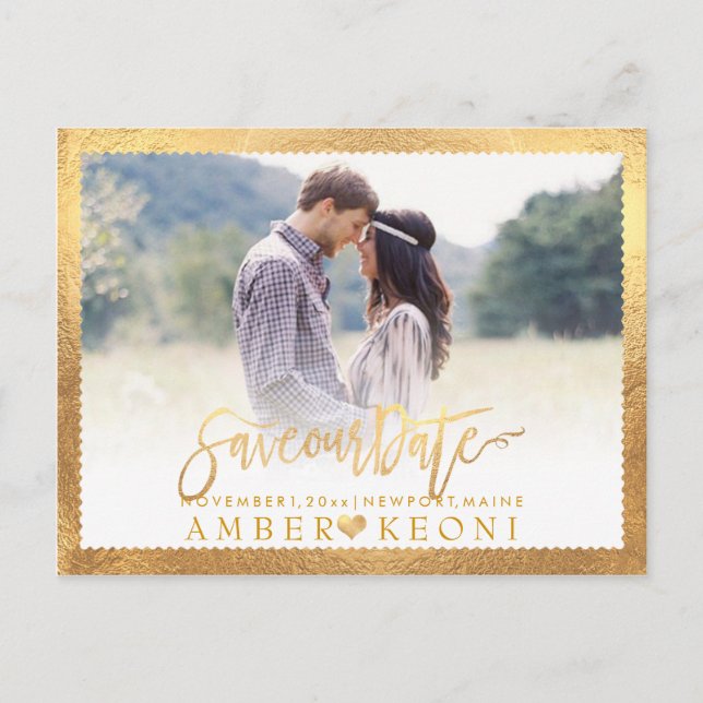 PixDezines Save the Date/Fancy Script Ankündigungspostkarte (Vorderseite)
