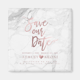 PixDezines Save the Date/Imitate Rose Gold+Marmor Magnet