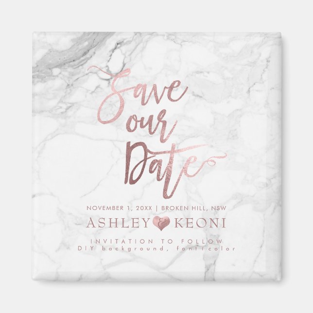 PixDezines Save the Date/Imitate Rose Gold+Marmor Magnet (Vorne)