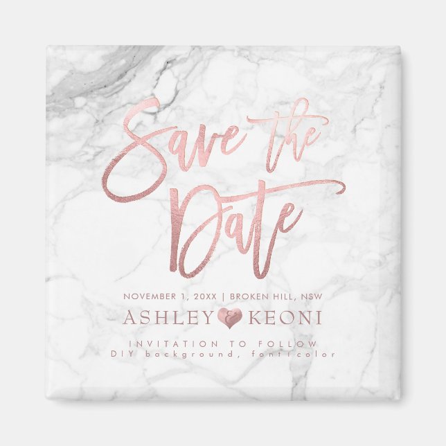 PixDezines Save the Date/Imitate Rose Gold+Marmor Magnet (Vorne)