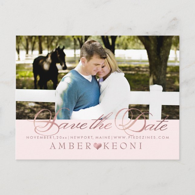 PixDezines Save the Date/Imitats Rose Gold/Fun Scr Ankündigungspostkarte (Vorderseite)